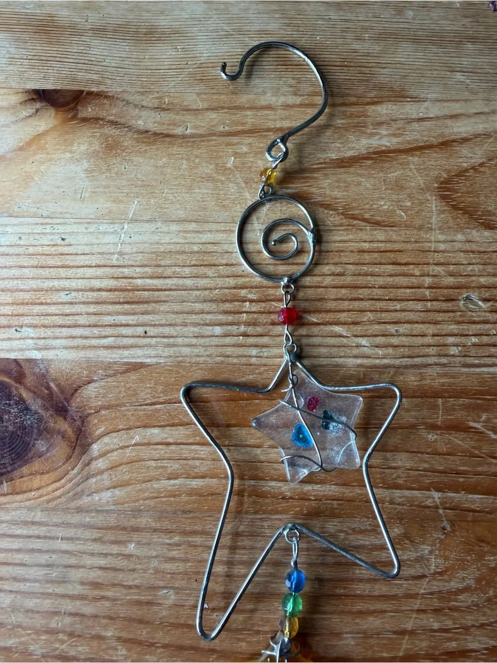 Vintage Stained Glass Beaded Hanging Star Wind Chime